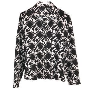 Black White Crinkle Satin Blouse, Size L